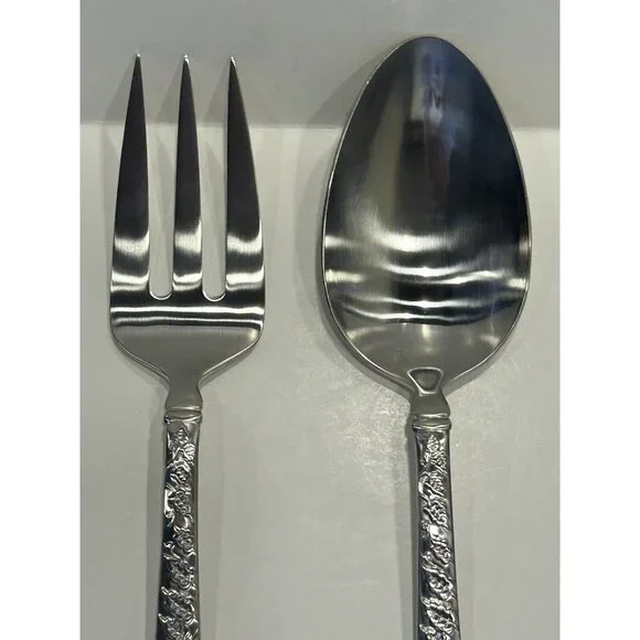 Yamazaki Gear TAPESTRY BOUQUET Serving Spoon and Fork Set Preowned Nice! - Picture 3 of 11